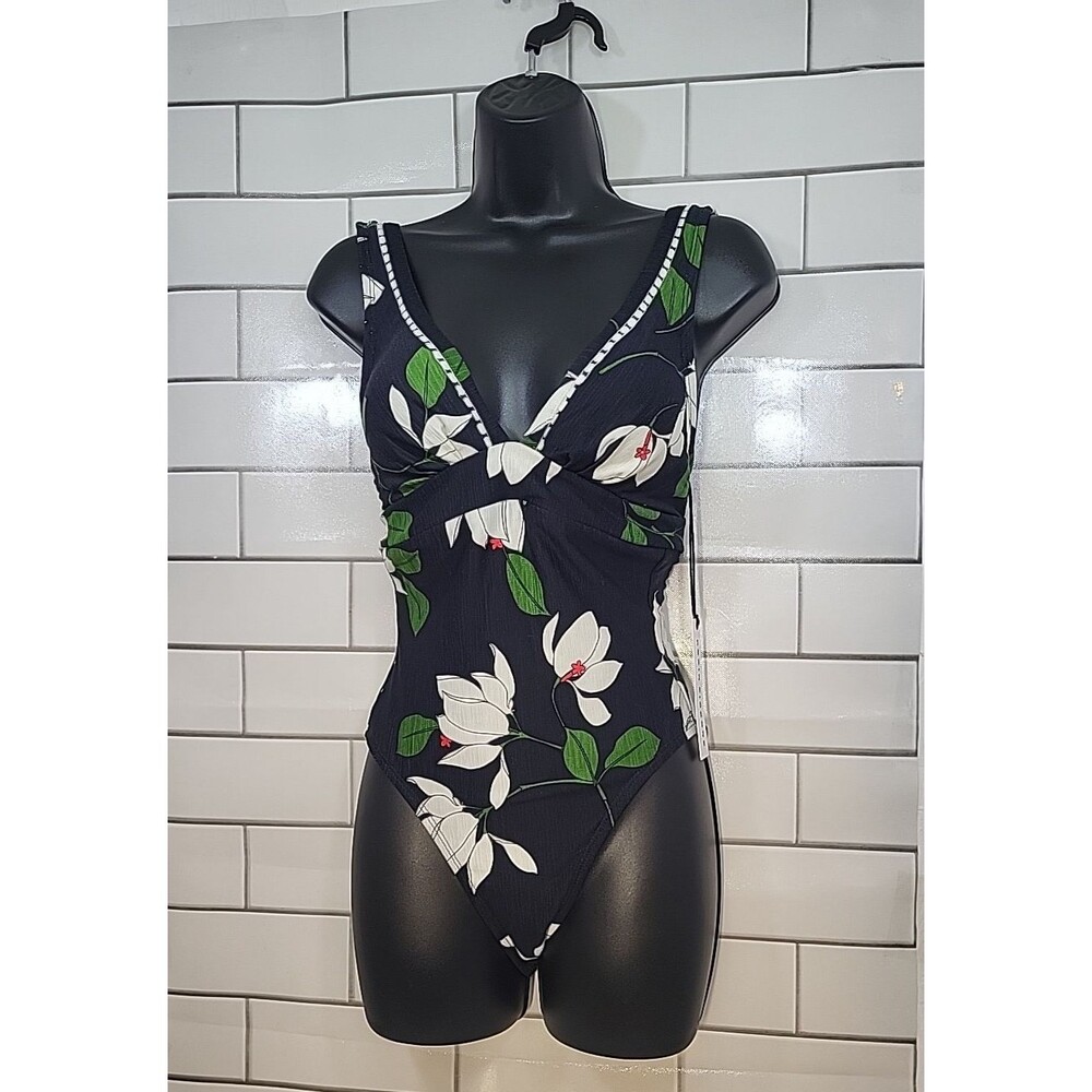 Robin Piccone Women's Sz 6 Bkllue One Piece Swimsuit  Plunging Neckline Beach